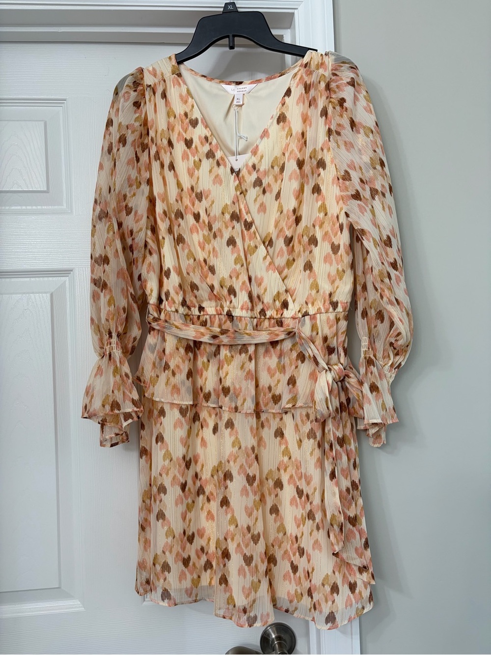 LC Lauren Conrad Peach & Cream Printed Wrap Mini Dress
